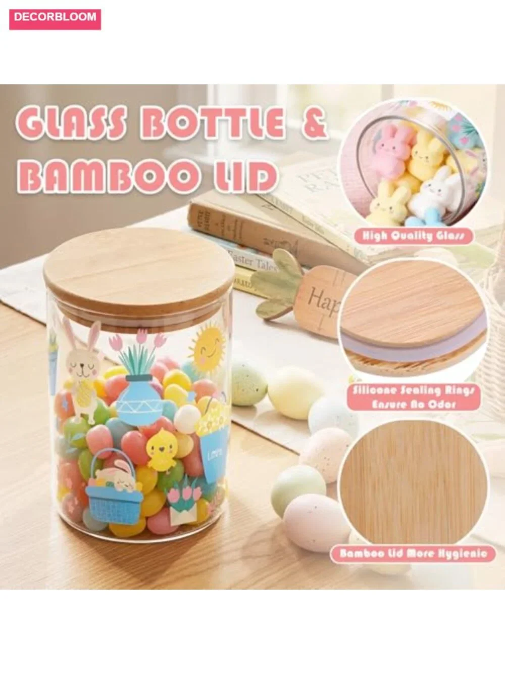 Airtight Glass Jar with Bamboo Lid Set of 6 - Food Storage Canisters for Pantry